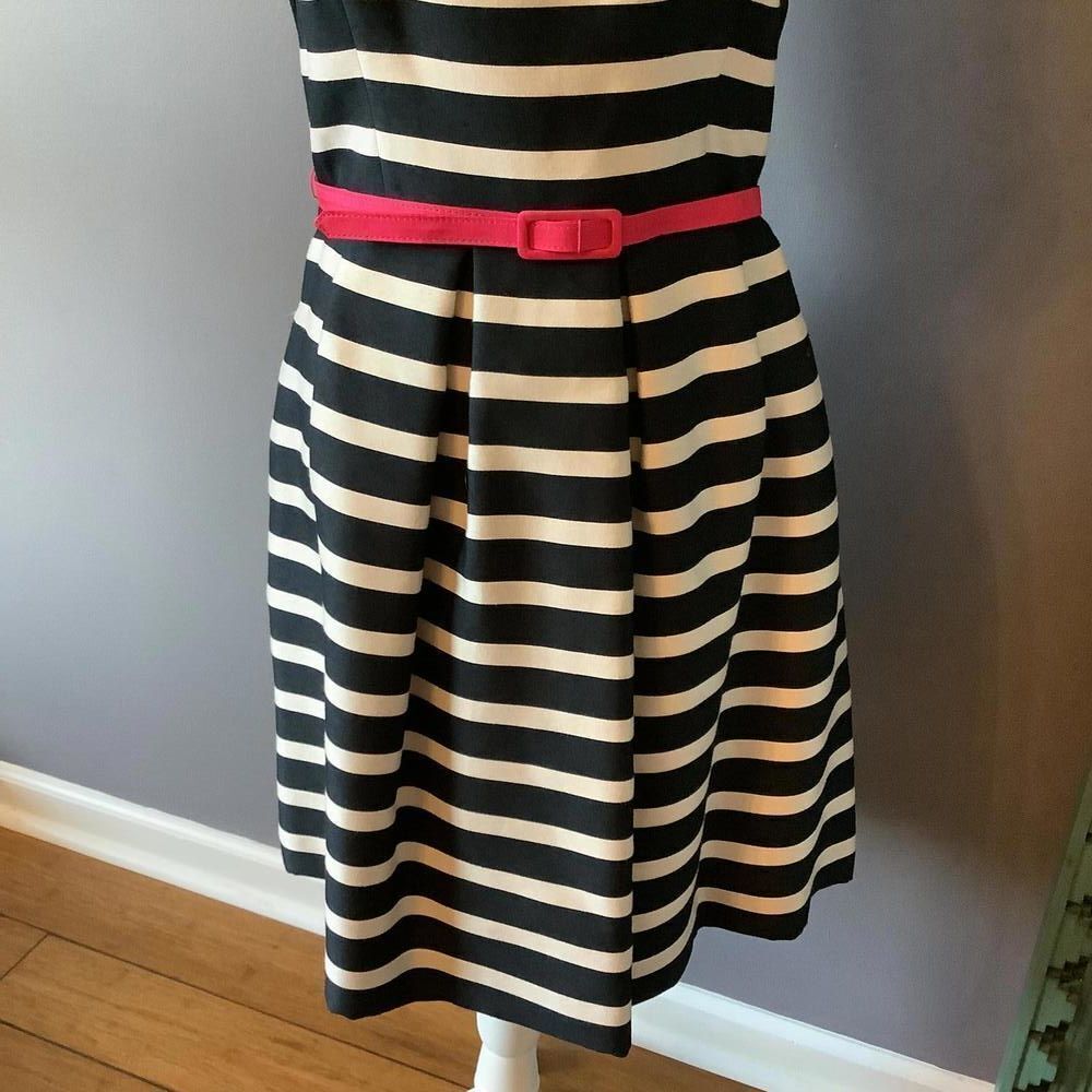 Eliza J. Black and White Striped Dress with Pink Belt - Picture 3 of 7